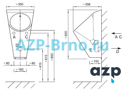 Писсуар из нержавеющей стали с автоматическим смывом INTELLIGENT IQ AUP 03 AZP Brno Чехия (фото, схема) Писсуар из нержавеющей стали с автоматическим смывом INTELLIGENT IQ AUP 03 AZP Brno Чехия (фото, схема)