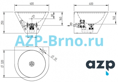 Раковина из нержавеющей стали AUM 033 AZP Brno Чехия (фото, схема)